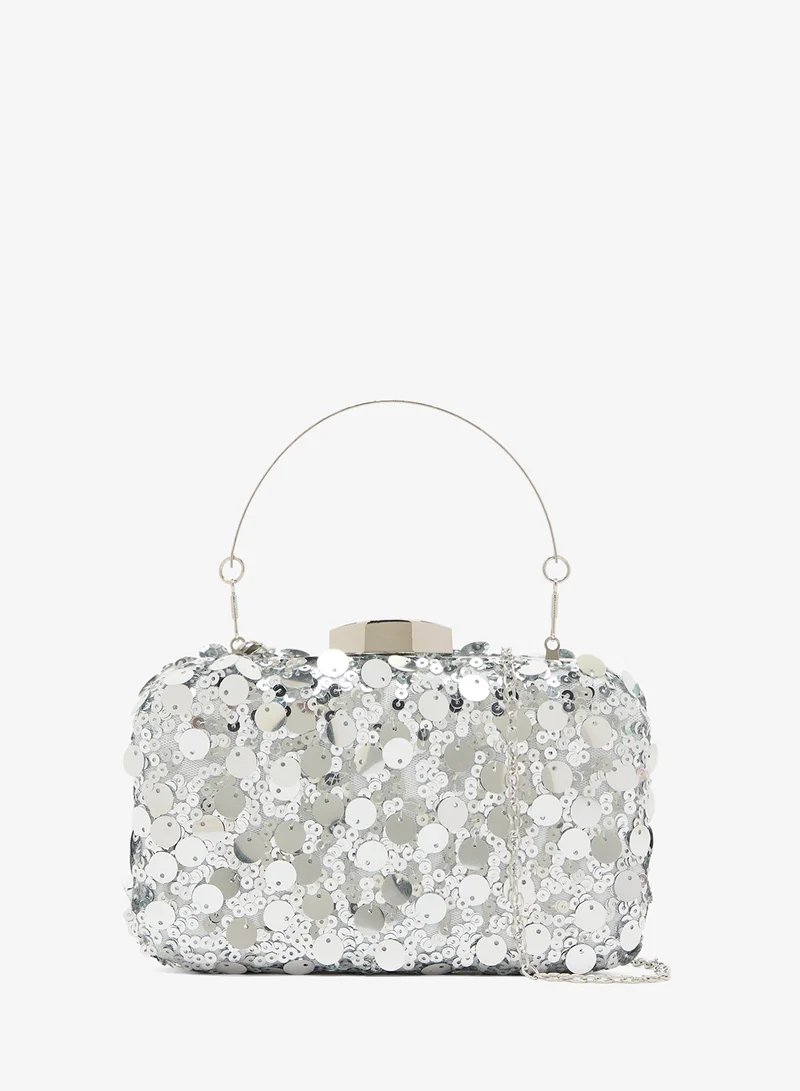Silver Sequin Clutch With Top Handle